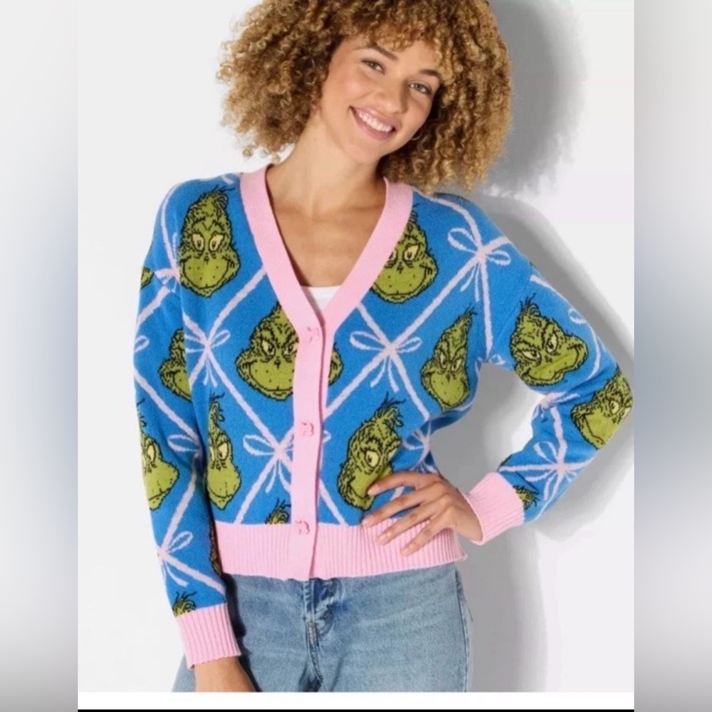 Blue and Pink Grinch Cardigan NWT MEDIUM